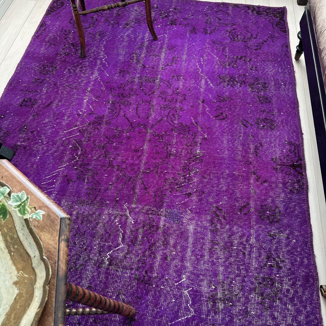 トルコ ヴィンテージラグA103大判 レア パープル マゼンタ オーバーダイ