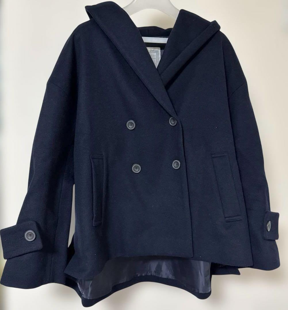 美品 ビアズリー ピーコート フード付き ショートコート　ネイビー