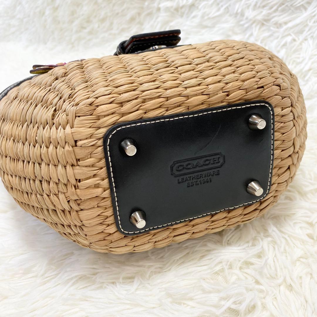 【美品】コーチ　かごバッグ　ハンドバッグ　レザー　蝶
