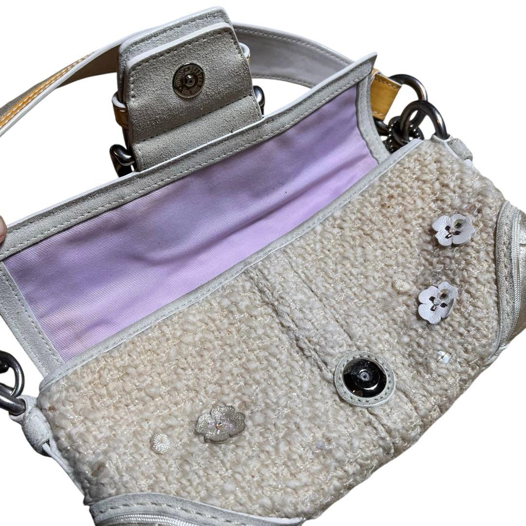 レア　COACH ツイード　スパンコール　フラワー　ワンショルダー10070