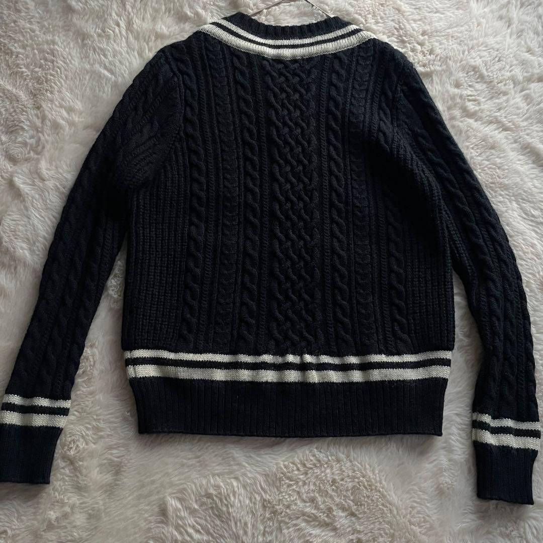 美品　フレッドペリー 表記S ケーブルニット　チルデンニット　ウール　月桂樹　黒