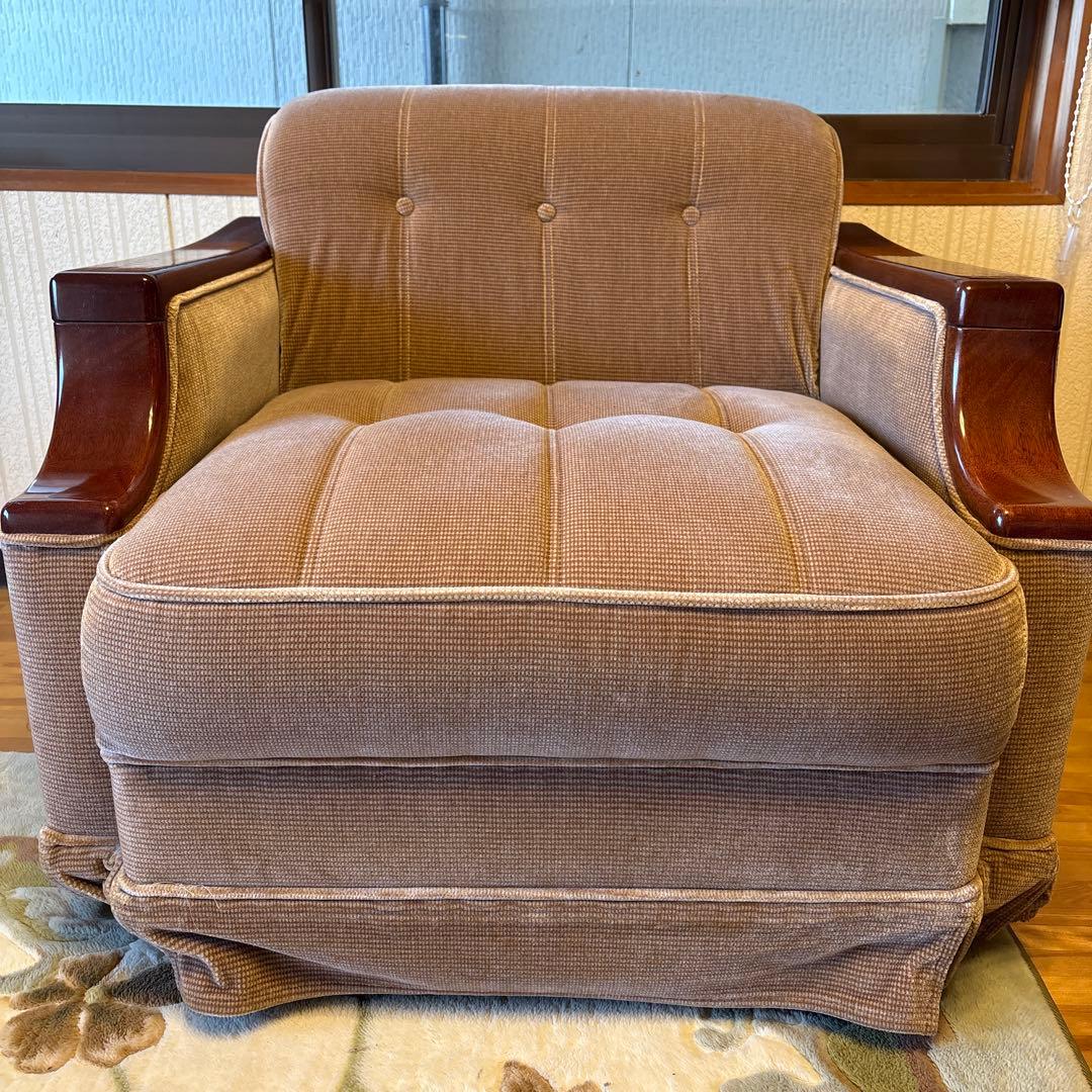 ②美品！昭和レトロ マルニ木工1人掛けソファ ビンテージ オールド コーデュロイ