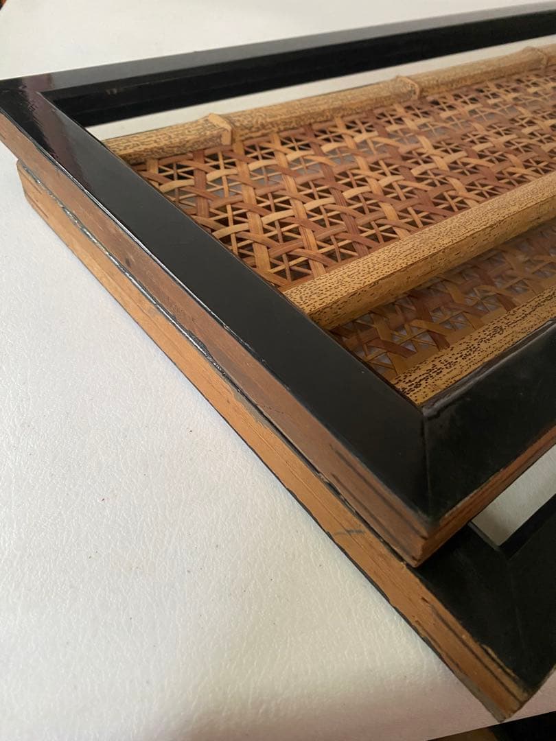 組子細工　欄間　2枚　木製　間仕切り　建具　竹細工　骨董　レトロ　古民具