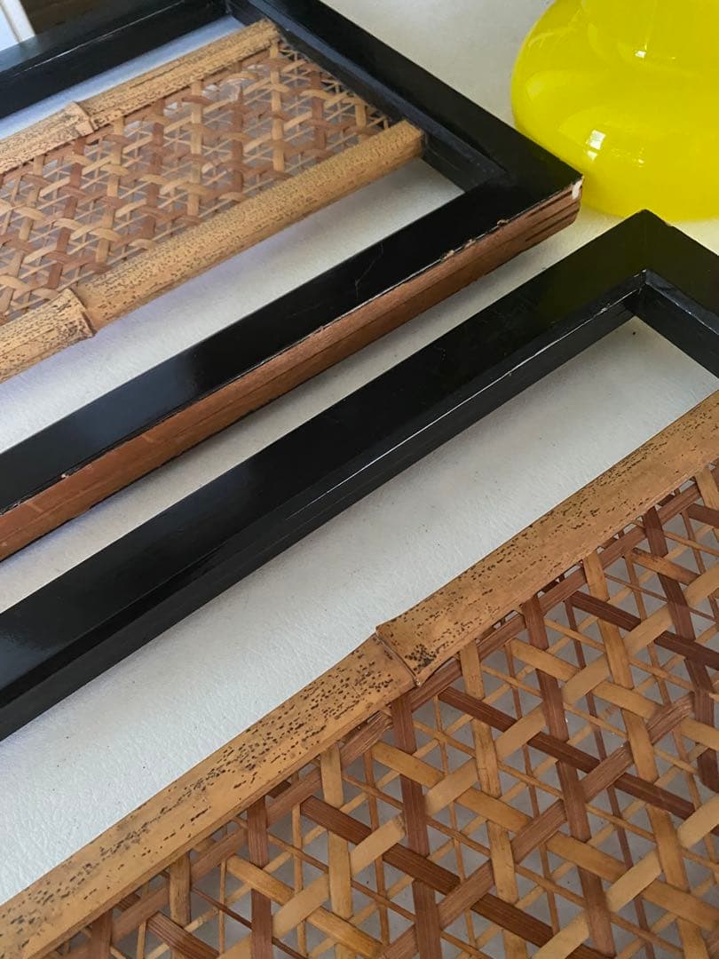 組子細工　欄間　2枚　木製　間仕切り　建具　竹細工　骨董　レトロ　古民具