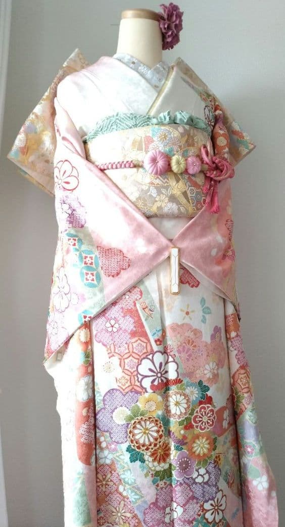 446.振袖7点セット　正絹　フルセット　成人式　京都きもの友禅 細身　美品