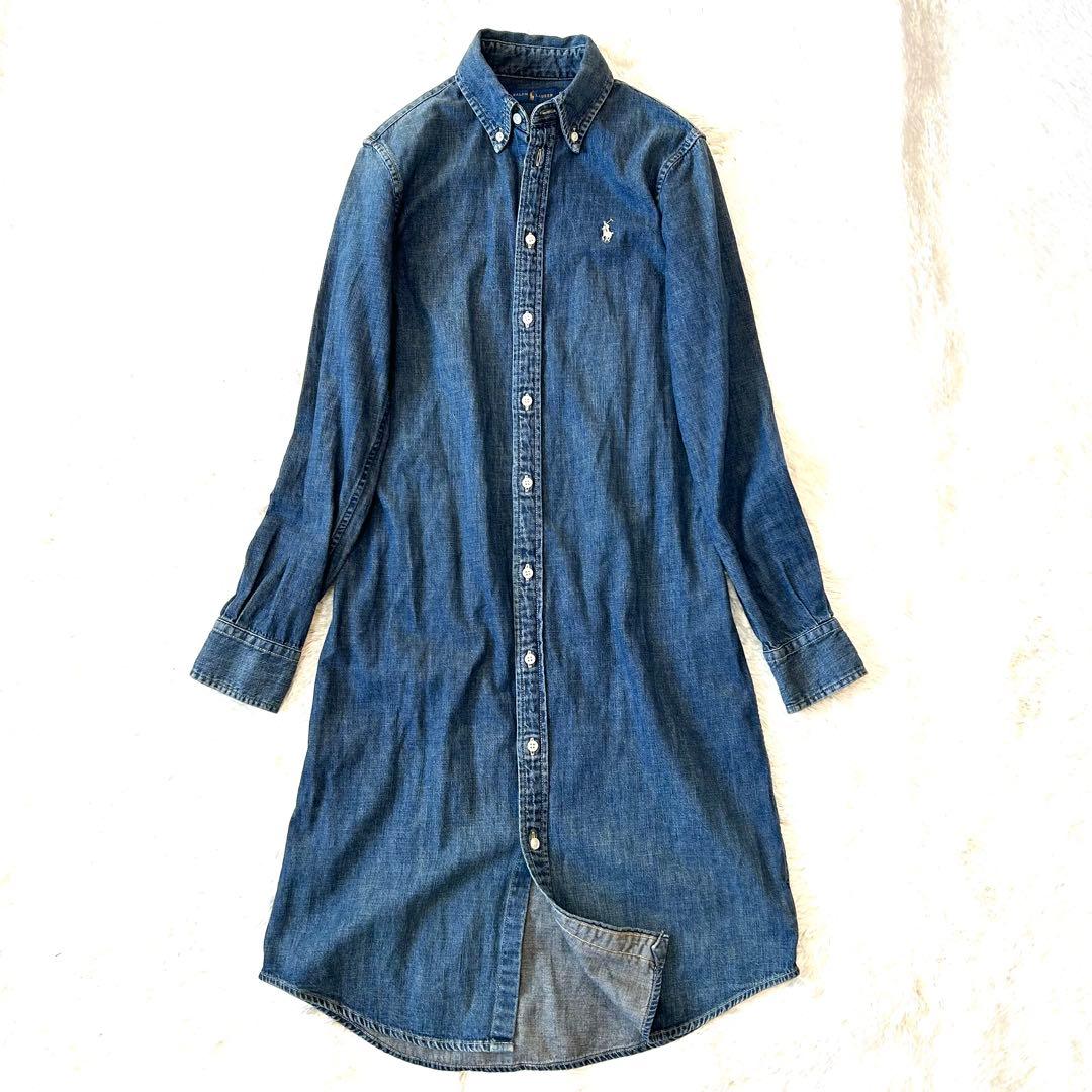 美品✨ラルフローレン　デニムワンピース　ポニー刺繍　インディゴ　長袖