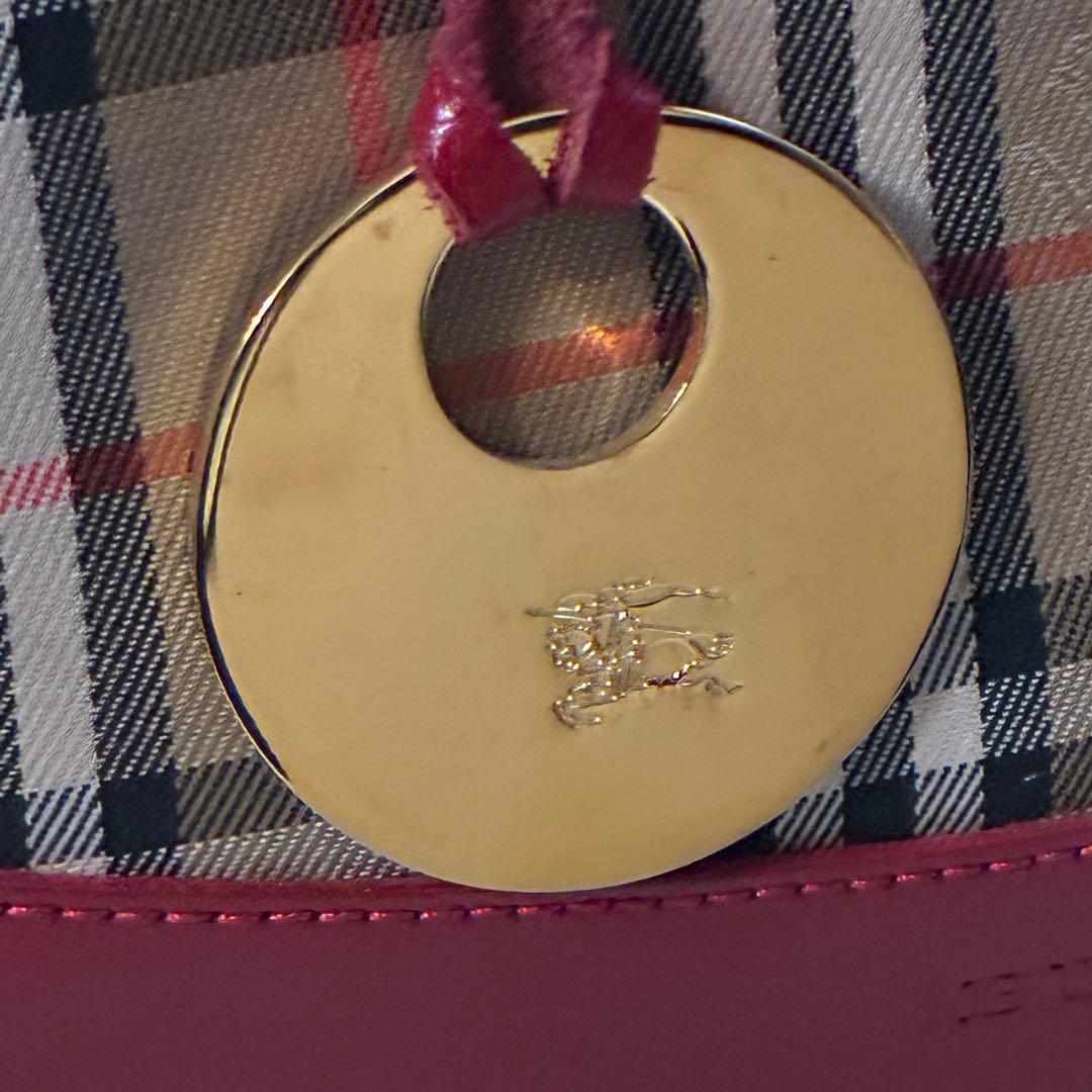 バーバリー ノバチェック ハンドバッグ ベージュ/レッド ゴールドチャーム 新品