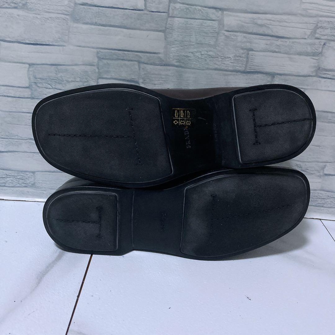 美品 PRADA ペニーローファー スクエアトゥ 本革 ブラウン 26.5
