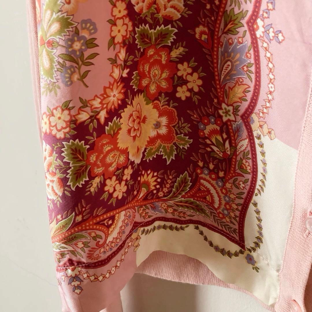 エトロ ＊上質スカーフ柄シルクサテン クルーネックゆるいニットカーディガン