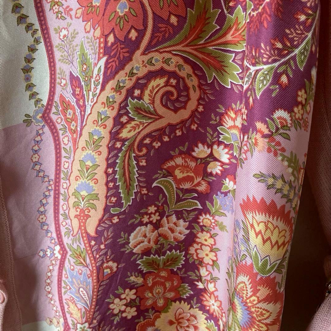 エトロ ＊上質スカーフ柄シルクサテン クルーネックゆるいニットカーディガン