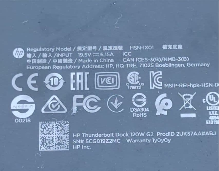 【美品】HP Thunderbolt Dock G2（120Wアダプター付）