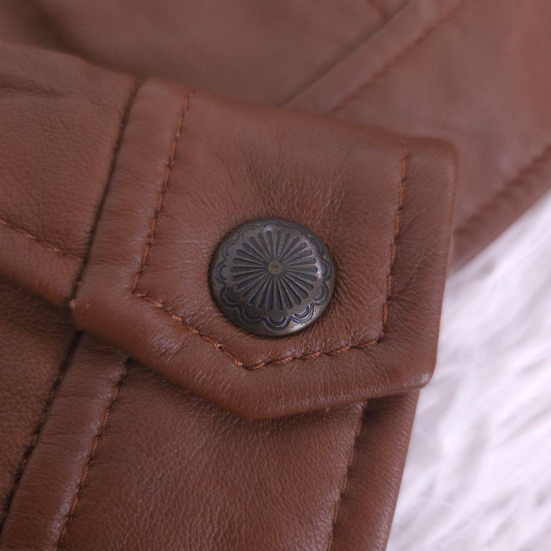 美品 23区 ラムレザー ライダース ノーカラージャケット ブラウン M