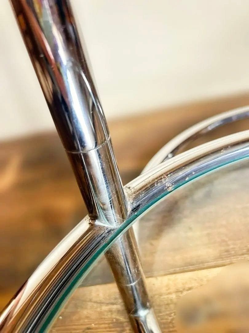 ミッドセンチュリー ガラステーブル４段 丸テーブル 可変式 モダン