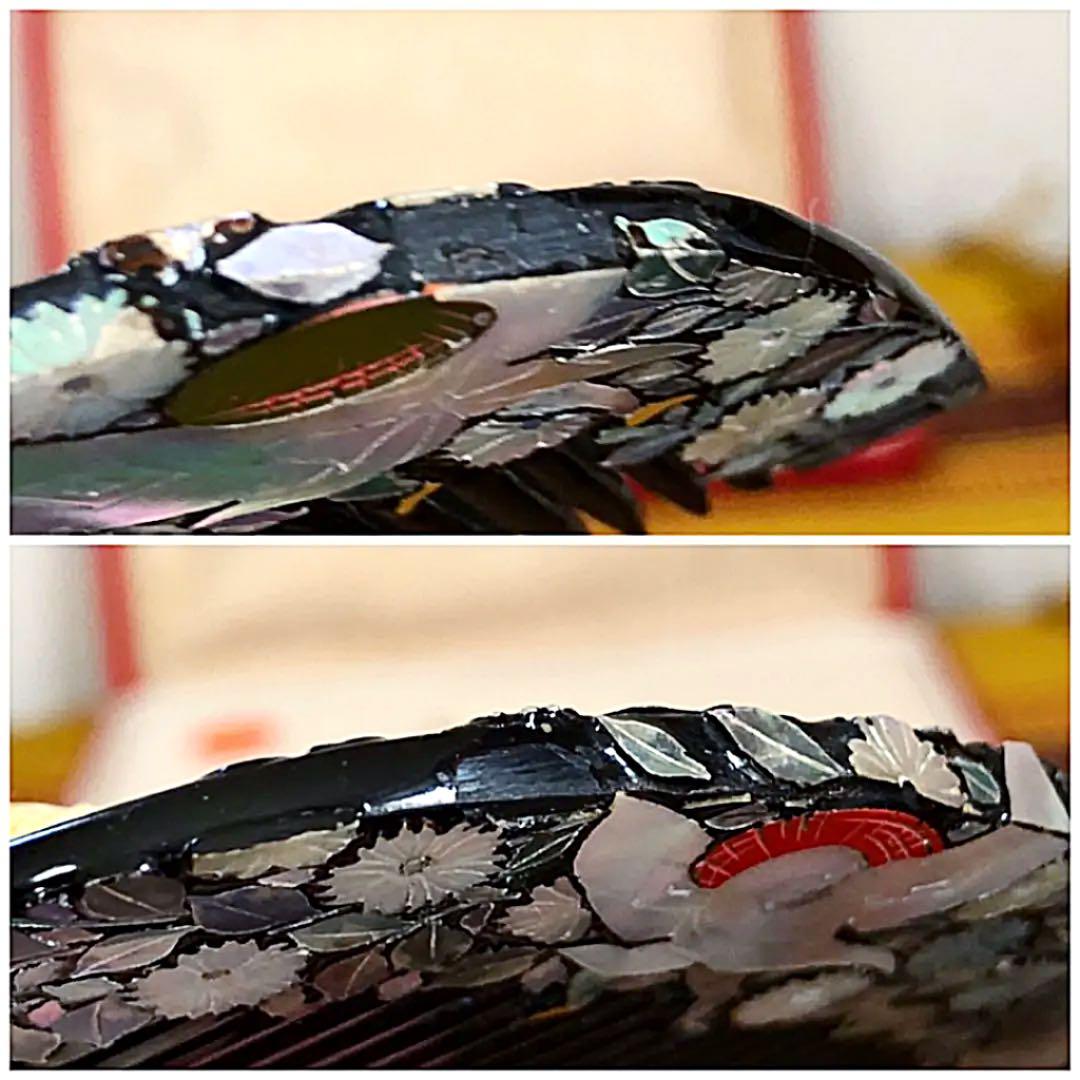 木製 天阿 草花 螺鈿 青貝 蒔絵 櫛、笄(こうがい) セット