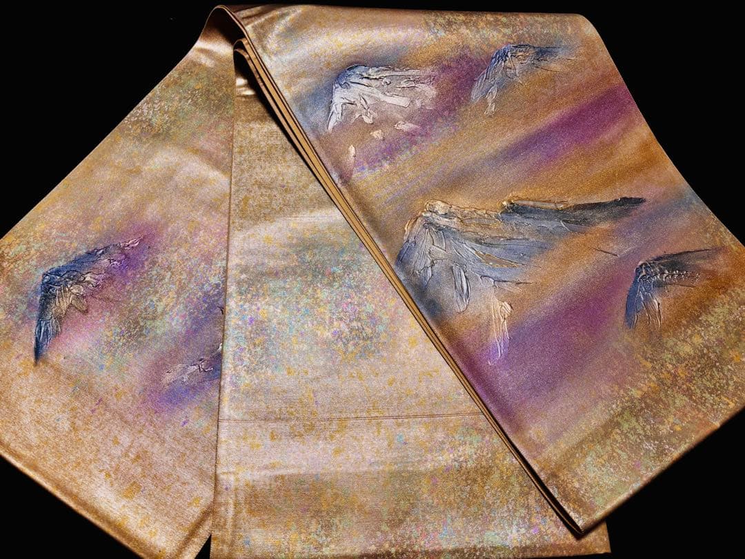 【未使用品】袋帯 螺鈿 金彩 虹色箔 遠山 お太鼓柄　芯なし