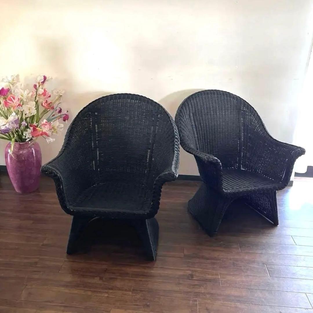 k972r115 ラタン アームチェア/シングルソファ 2台セット ブラック