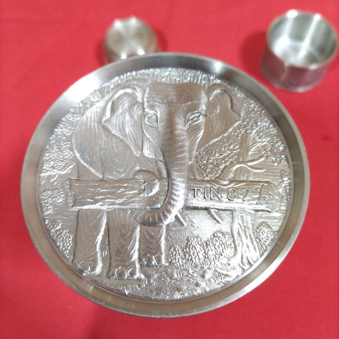 象の絵づくしの錫の茶入 茶心壺 煎茶道具 紅茶 烏龍茶