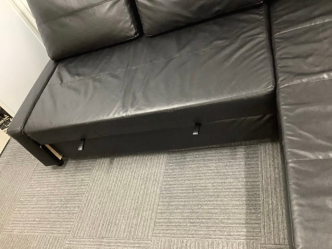 【直接引取限定】イケア 革張りコーナーソファベッド 収納付き フリーヘーテン（★