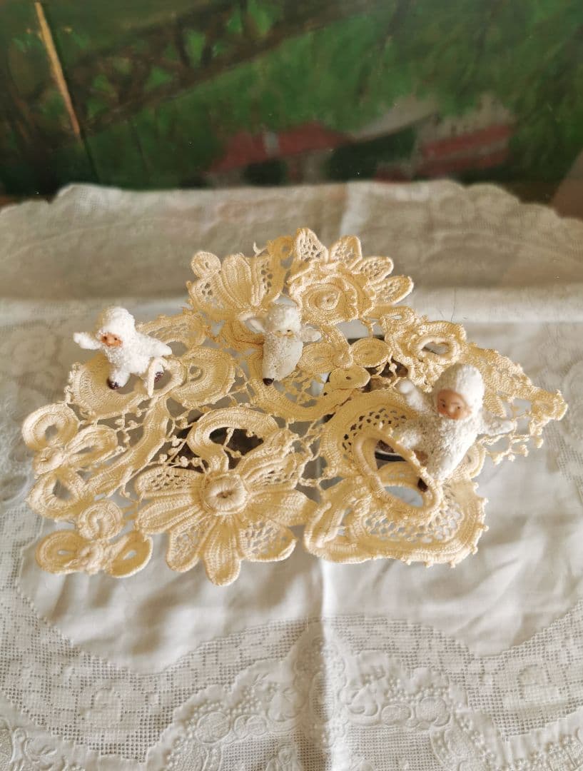 アンティーク アイリッシュクロシェレース 多層パンジー向日葵三つ葉 手編ドイリー