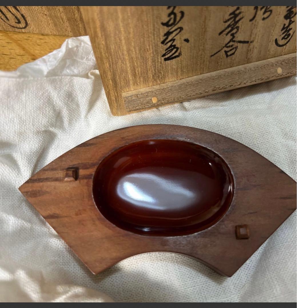 最終セール　茶道具　香合　扇面　ショウブ　ラデン　利斉造　駒沢利斎