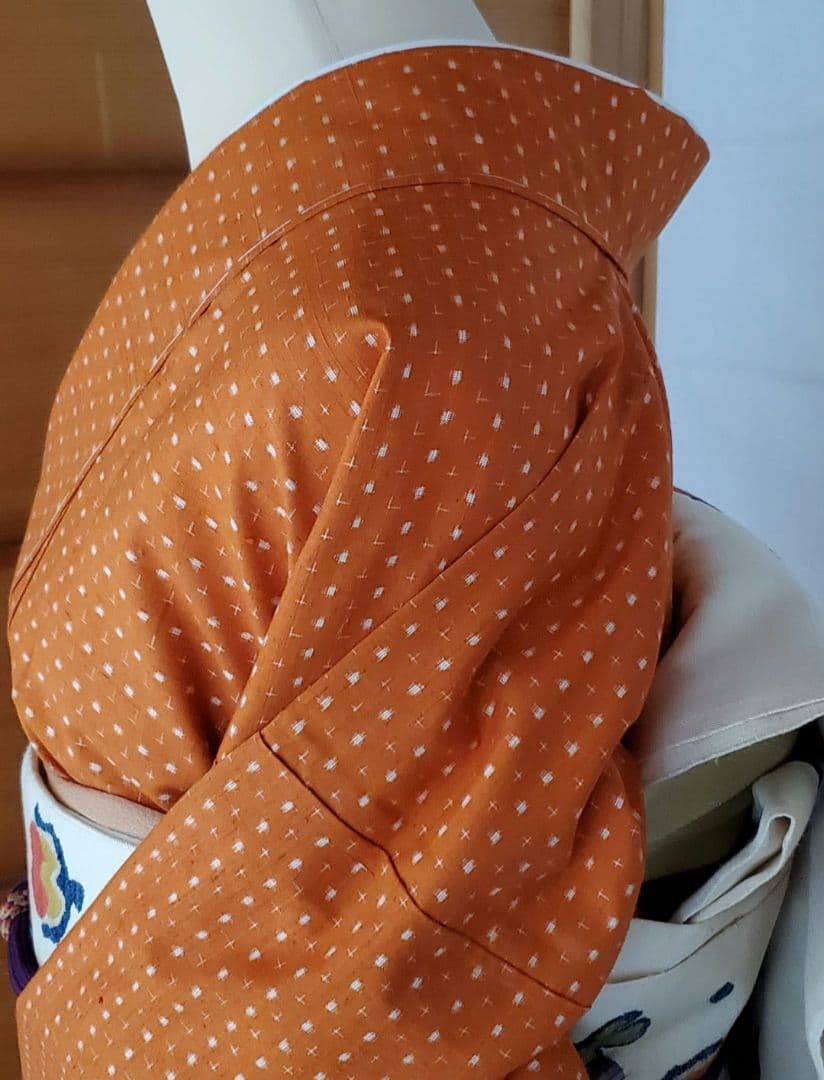 【着物帯＊セット】オレンジカラーの紬　十字絣　袋帯　正絹