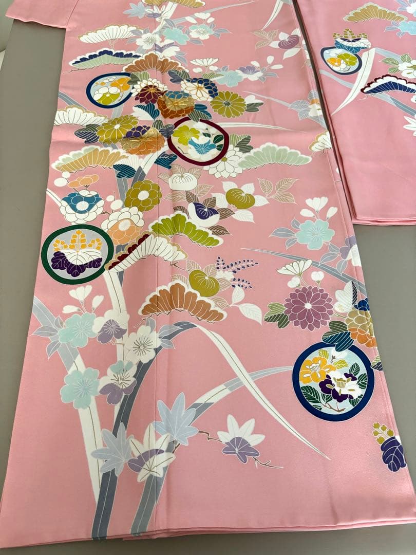 正絹 京友禅 金駒刺繍 千總 振袖 美しいピンク 美品