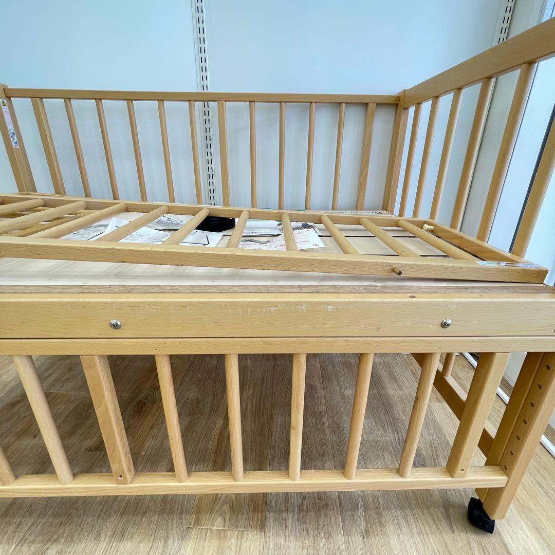 美品 サワベビー 日本製ベビーベッド S型スクレ ナチュラル添い寝ベッド澤田工業