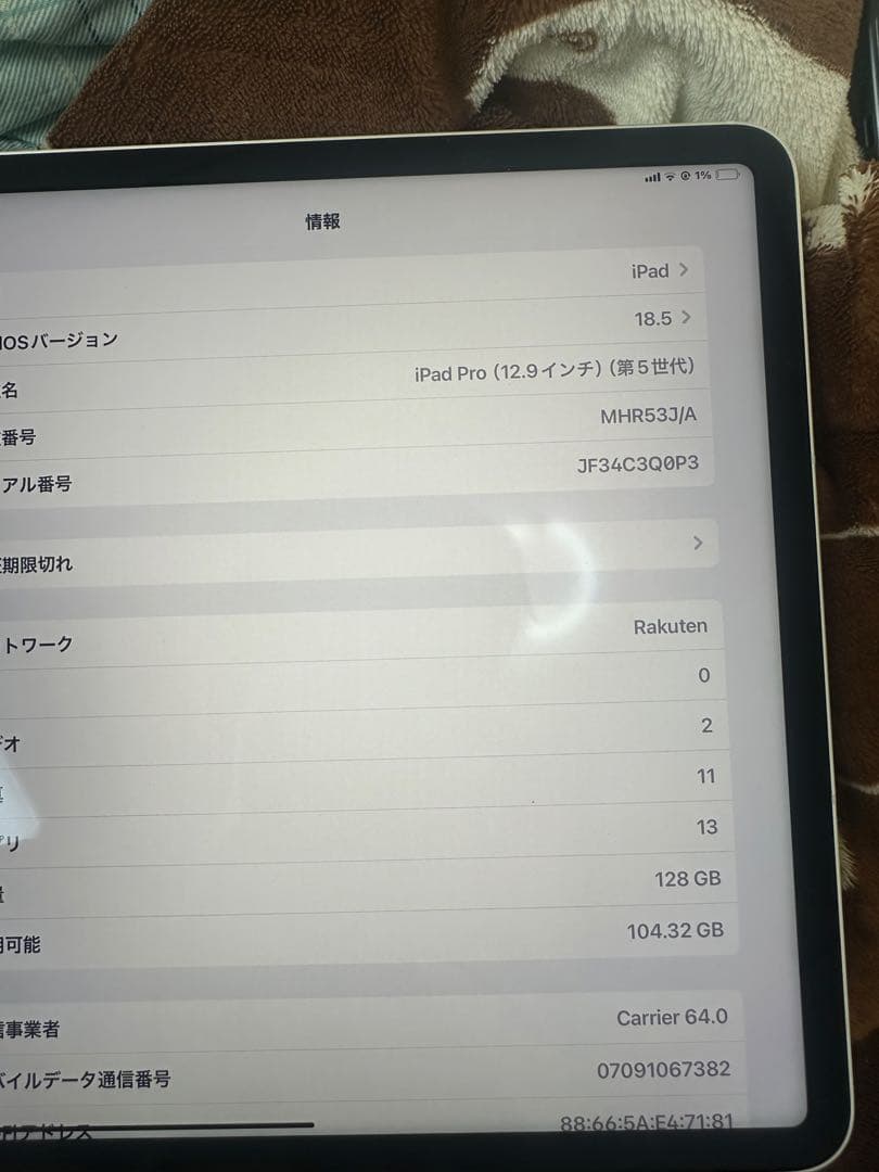 美品 iPad Pro第5世代 12.9インチ シルバー128G セルラーモデル