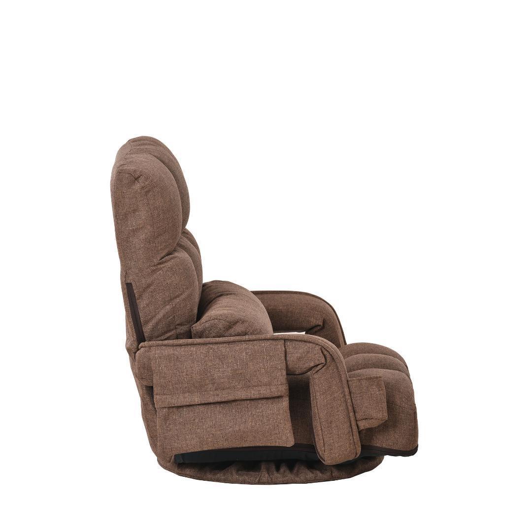 【ブラウン】回転式座椅子 肘掛け ハイバック 座いす リクライニング 1人掛