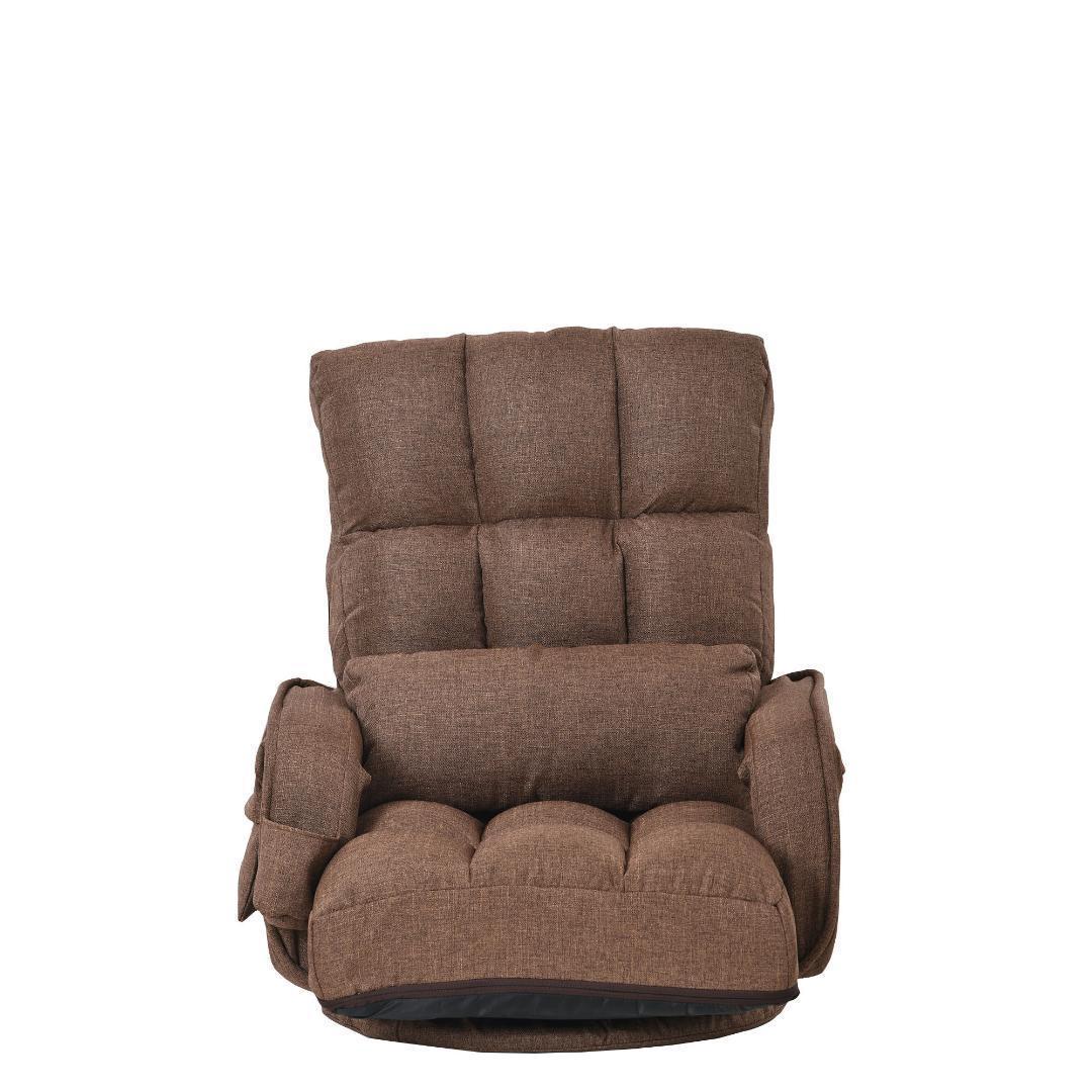 【ブラウン】回転式座椅子 肘掛け ハイバック 座いす リクライニング 1人掛