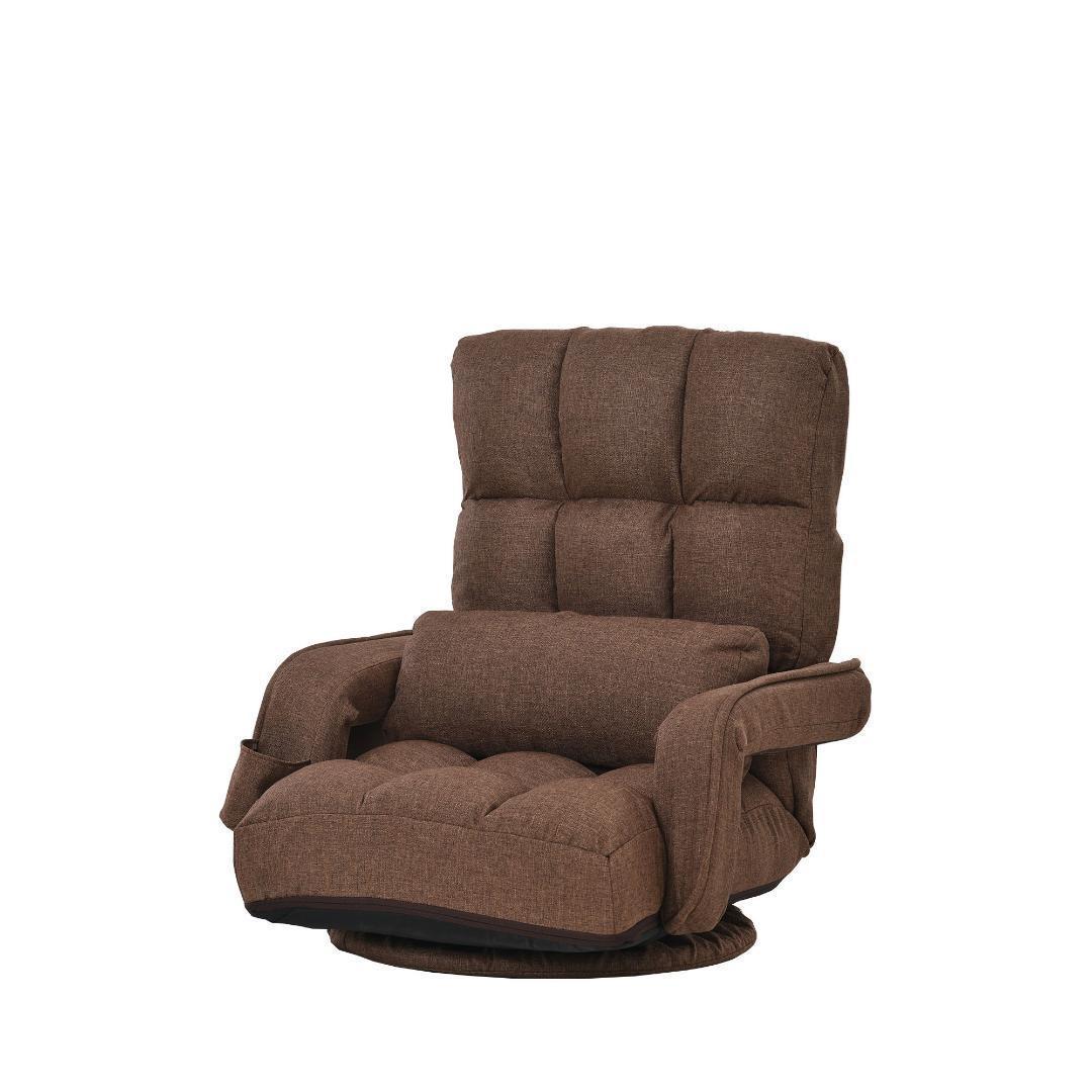 【ブラウン】回転式座椅子 肘掛け ハイバック 座いす リクライニング 1人掛