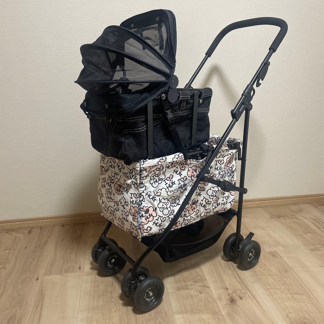 マザーカート2段式モノクロキャラクター柄 ペットカート