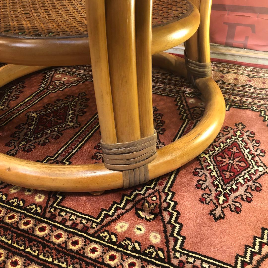 古家具　ヴィンテージ ナチュラル　籐ラタンフレーム サイドテーブル 丸テーブル