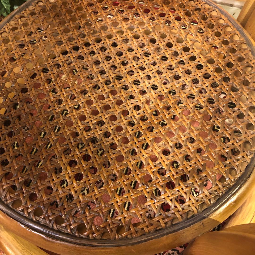 古家具　ヴィンテージ ナチュラル　籐ラタンフレーム サイドテーブル 丸テーブル