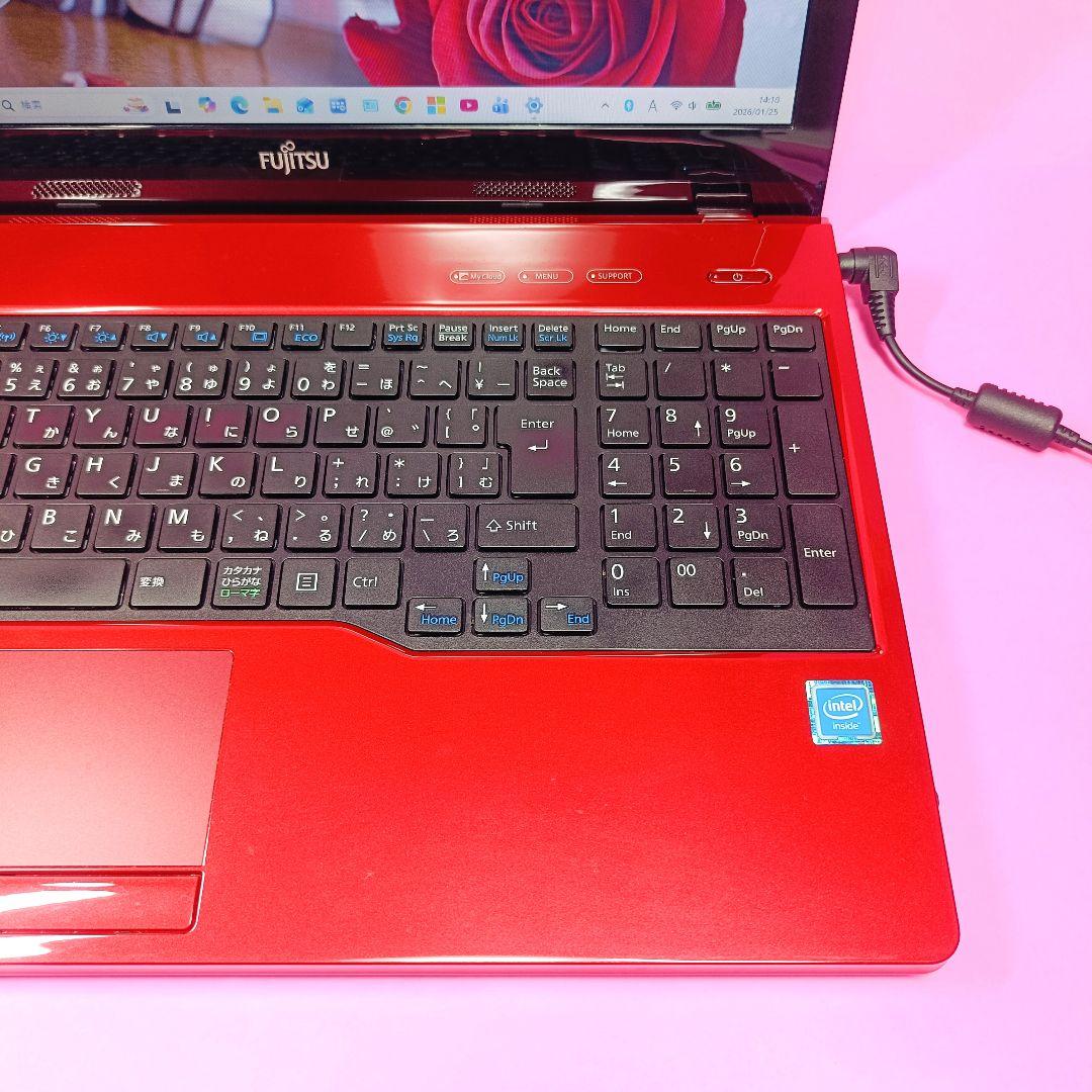 超大容量1TB‼️YouTube✨オフィス✨カメラ付赤ノートパソコン✨設定済