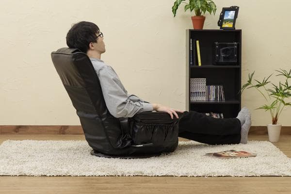 レバー式　14段　リクライニング　360度回転　座椅子　PVCレザー