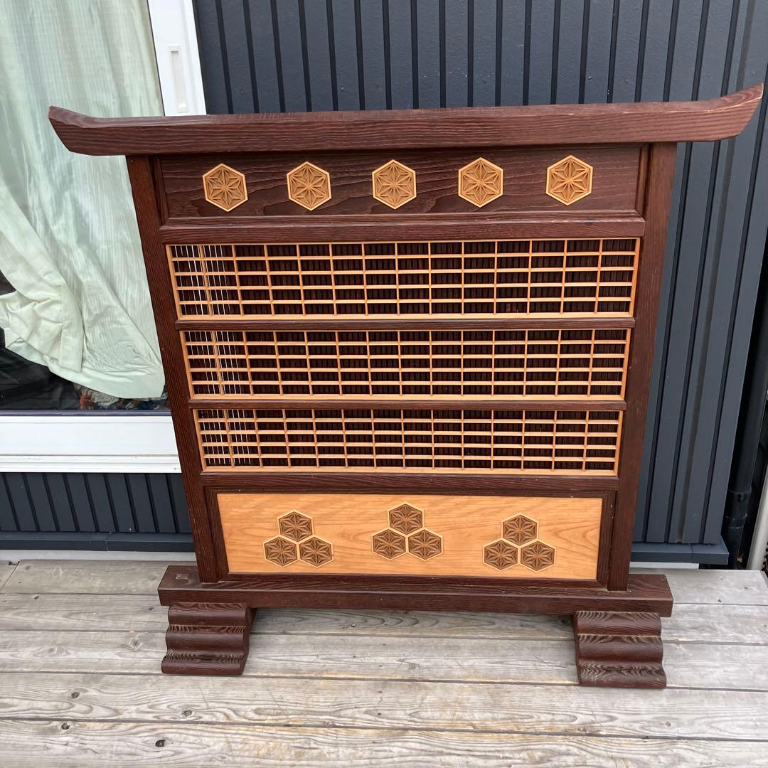 昭和レトロ 万木 天然木 寄木細工 麻の葉柄 格子型 衝立 仕切りパーテーション