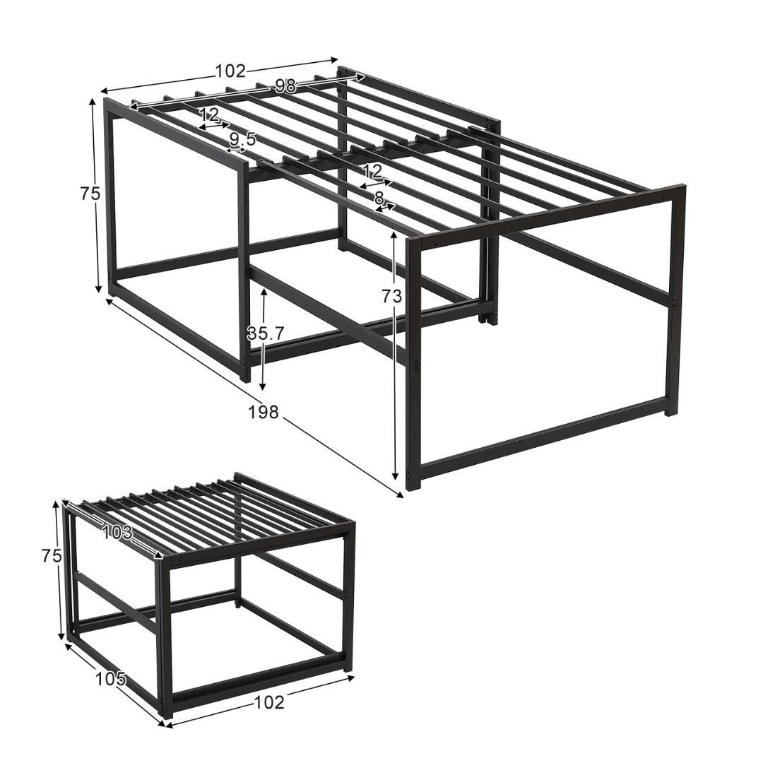 【ホワイト】高さ75cm 伸長式ベッド 高いベッド シングルベッド 伸縮 下収納