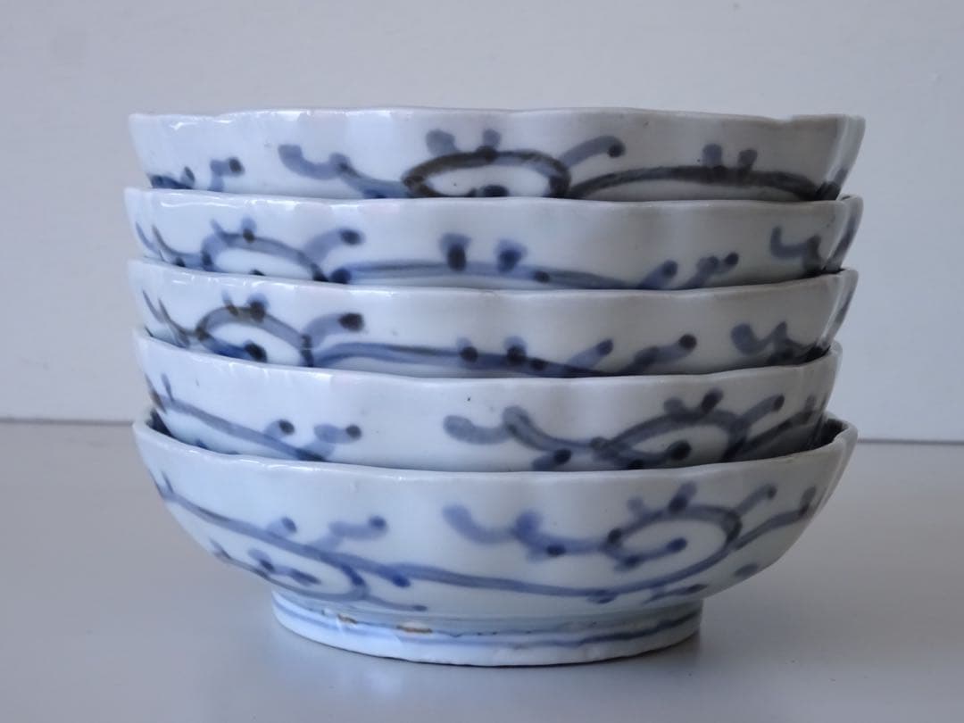 江戸時代　後期　古伊万里　松竹梅　蛸唐草文　膾皿　5客　なます皿　向付　取皿