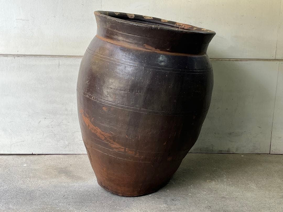 古い77cm唐津焼の甕 大甕 特大壺 水鉢 メダカ 睡蓮鉢