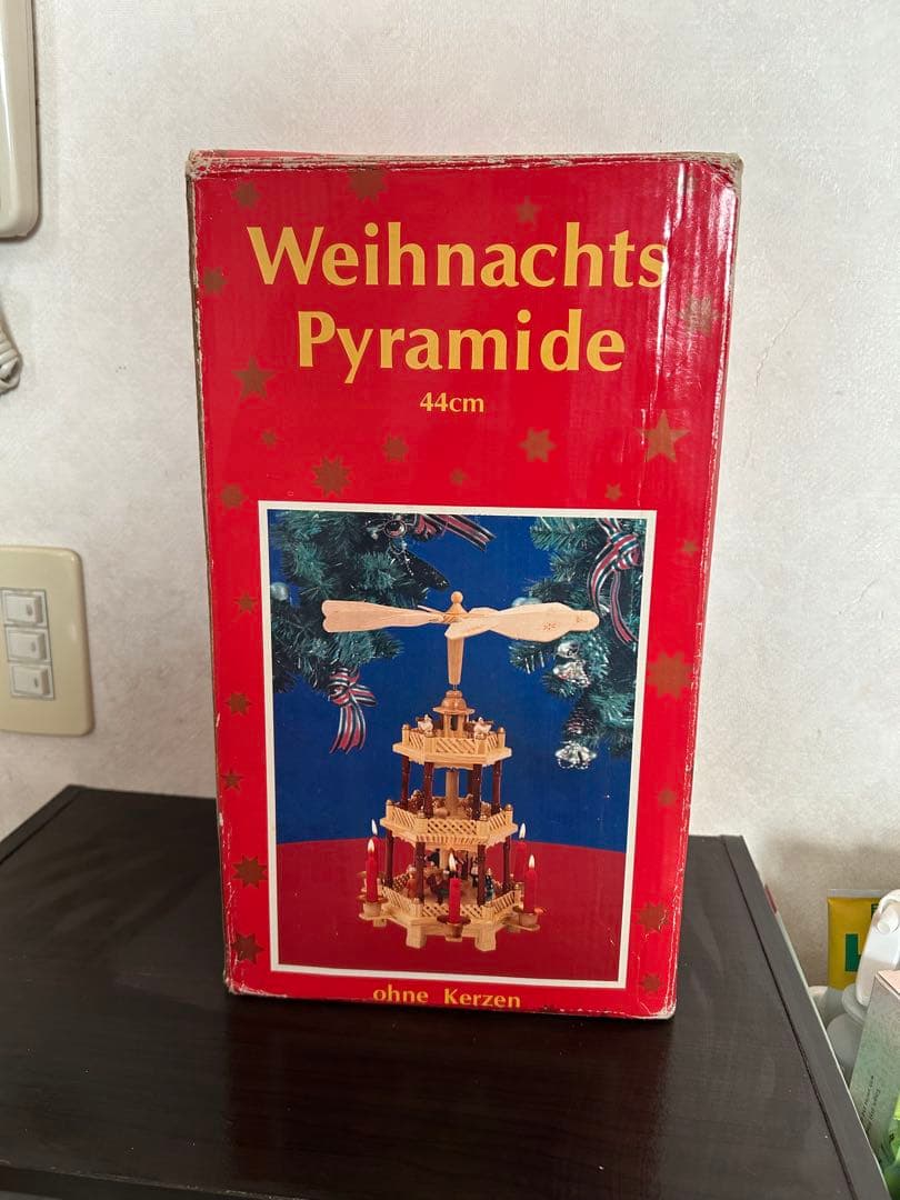 年代物　昭和レトロ　クリスマスピラミッド 44cm 木製　箱付き
