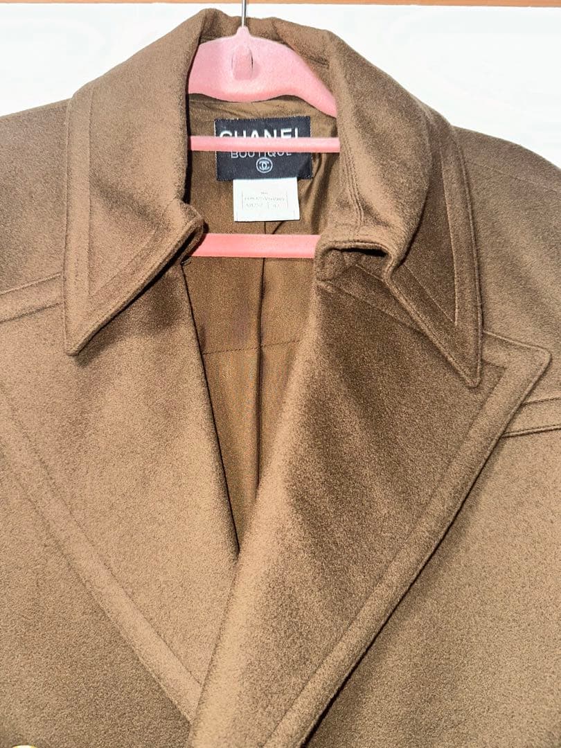 CHANEL ブラウン カシミヤ100%ウール ピーコート ゴールドボタン42