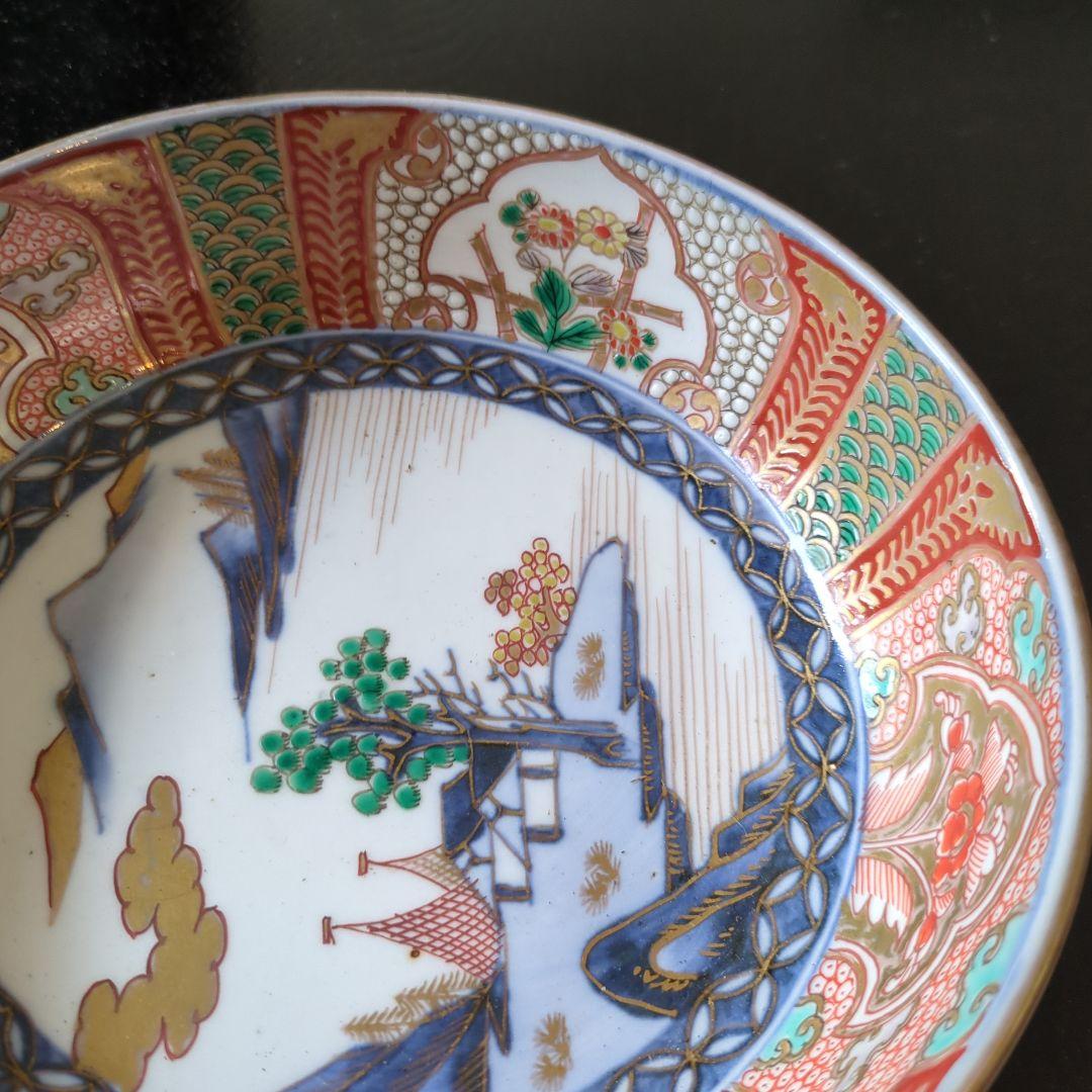 骨董　古伊万里　鉢　③　染錦　器　陶器　盛鉢　二重高台　伊万里