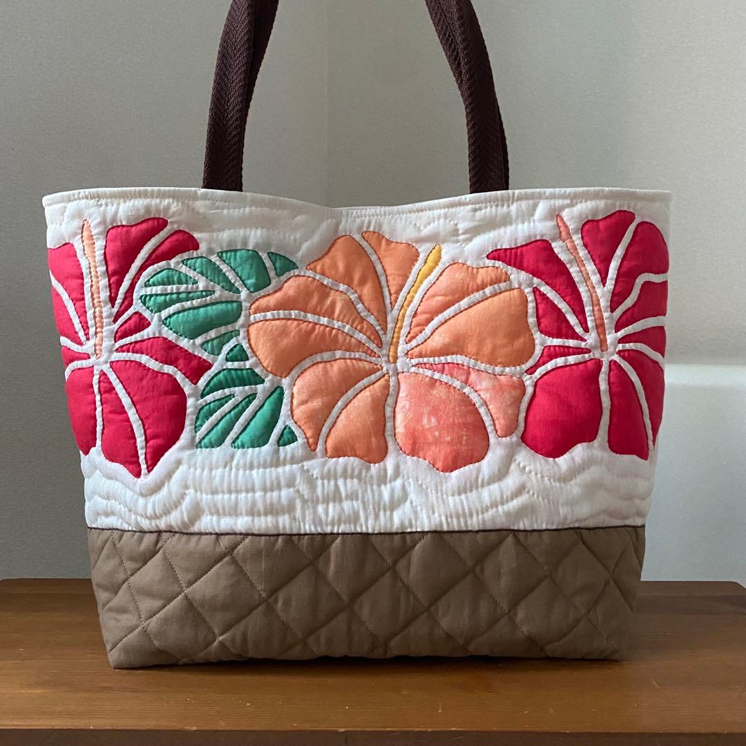 ハワイアンキルト◆トートバッグ◆ハイビスカス◆ハンドメイド