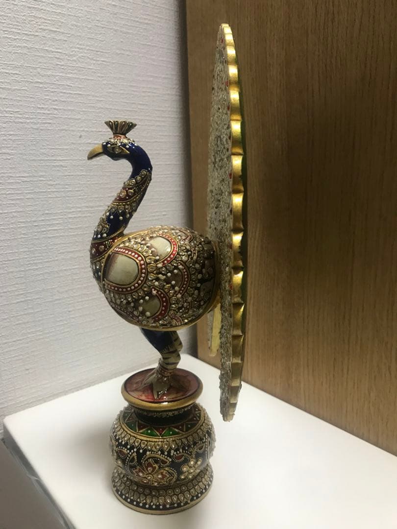 木製孔雀　インド製　置物　インテリア　装飾品