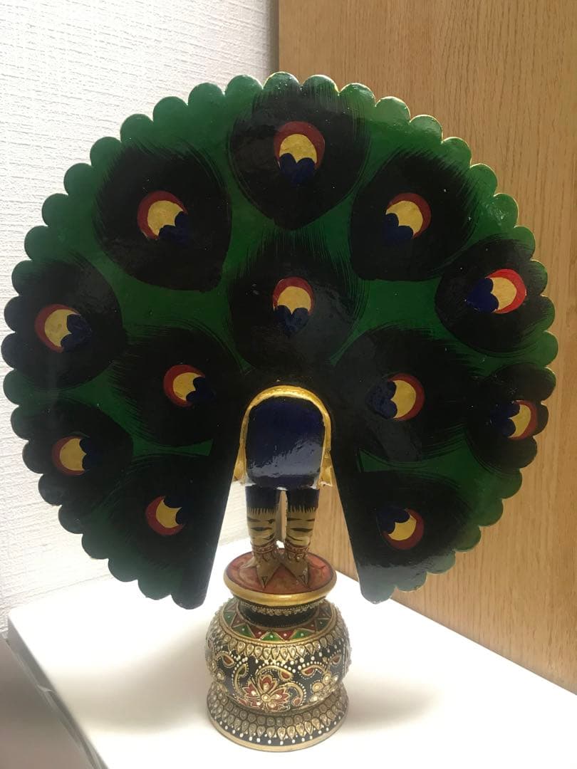 木製孔雀　インド製　置物　インテリア　装飾品