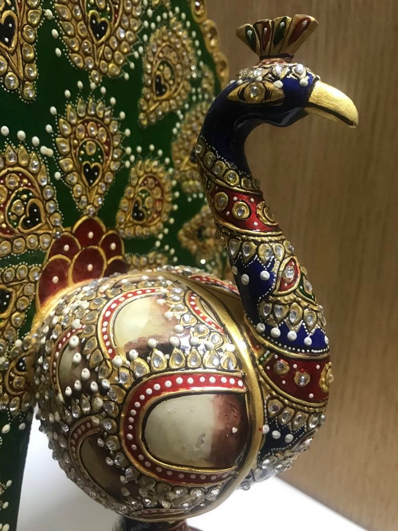 木製孔雀　インド製　置物　インテリア　装飾品