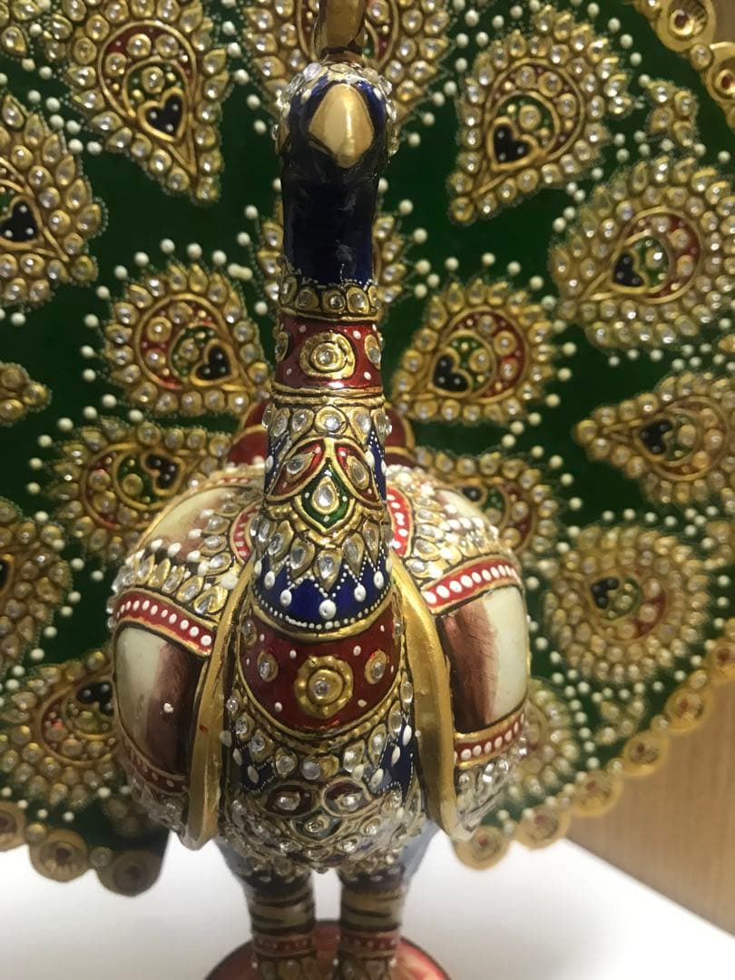 木製孔雀　インド製　置物　インテリア　装飾品