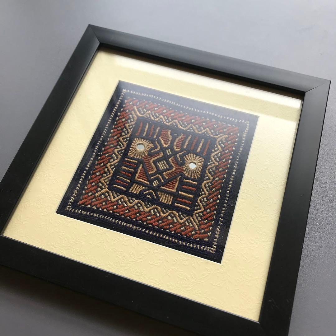 一点もの インド手刺繍 幾何学模様 アート｜ミラーワーク 額装