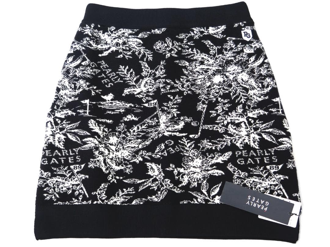 新品● パーリーゲイツ ●ウォームコットン 花柄 ニットスカート　濃紺/M